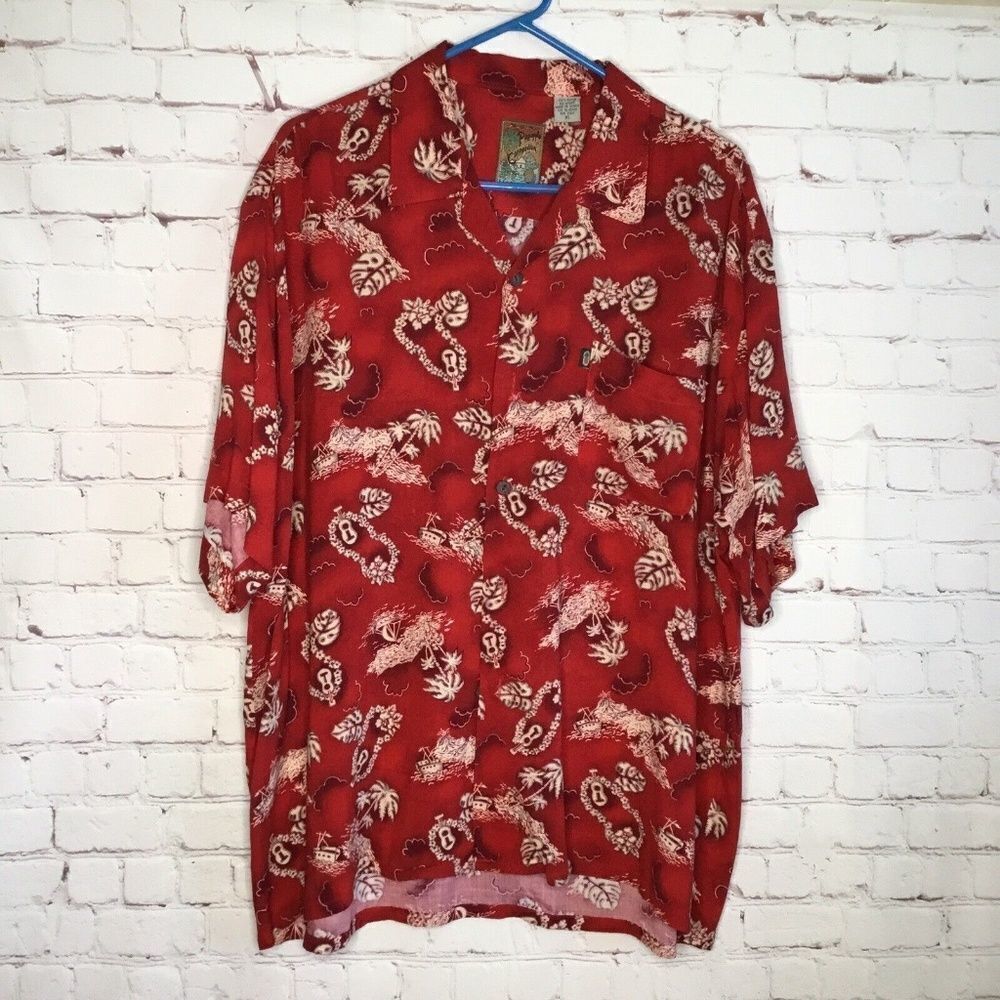 VTG Pineapple Connection Men's Hawaiian Red Short Sleeve Button Up Shirt Size XL